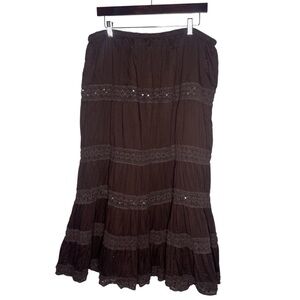 Vintage Allison Britney Chocolate Brown Lace Sequin Tiered Maxi Skirt Fairycore